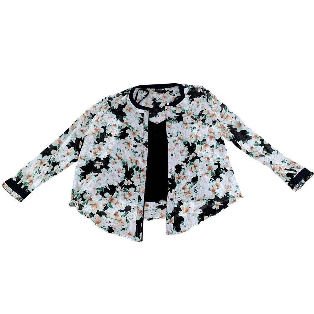 Liz Claiborne Career Semi Sheer Floral/Metallic Thread Blouse with Cami Size L